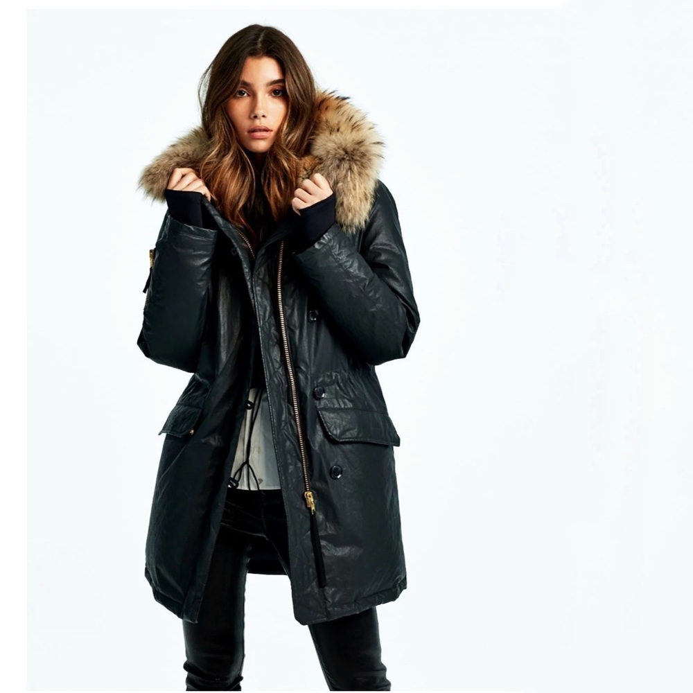 SAM. Black Puffer Jacket with Fur Trim - Picture 7 of 16